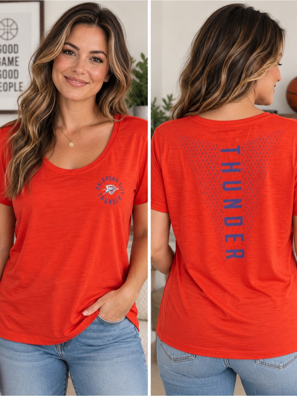 Thunder Women's Orange Scoop Neck Tee